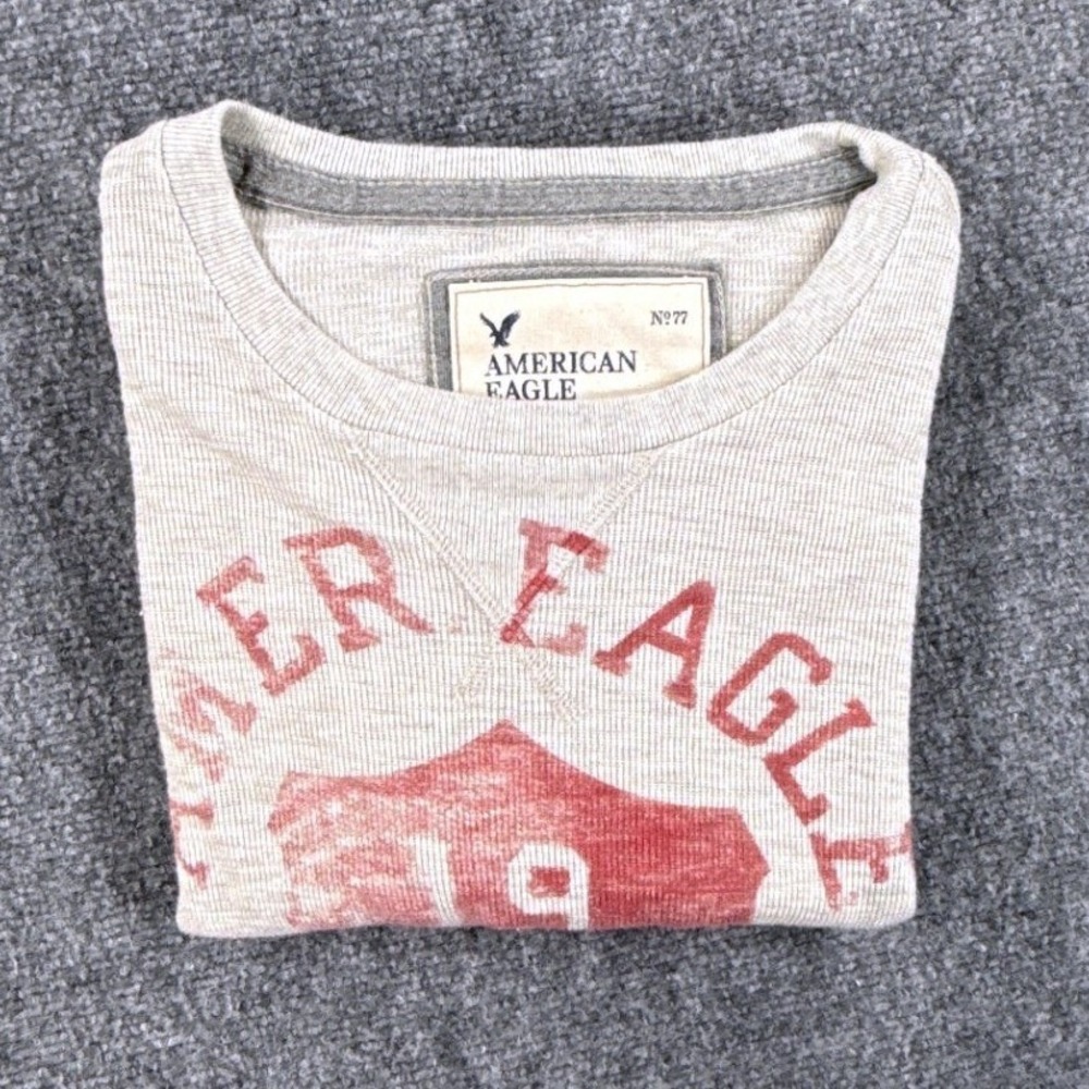 American Eagle Men Gray Thermal Graphic Long Sleeve Shirt 2317 Large NWT